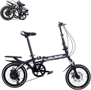 Folding Adult Bicycle, 14-inch Labor-Saving Shock-Absorbing Commuter Bicycle 6-Speed Variable Speed Quick Folding Adjustable Double Disc Brake, 4 Colors
