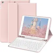 Keyboard Case for iPad 9th Generation 2021/8th Gen 2020/7th Gen 2019 10.2 Inch, Detachable Wireless Bluetooth Keyboard, Slim Smart Case with Pencil Holder, Auto Sleep/Wake, Pink