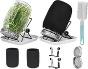 Seed Sprouting Jar Kit, 2pcs Wide Mouth Quart Mason Jars with 304 Stainless Steel Screen Sprout Lids,86mm Caliber,1000ml,with Tray,Stand,Shading Cloth and Canning Brush,for Making Seeds Sprouts