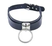 Love In Leather Wide Collar With Large O Ring - Silver