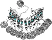 [MISETA] WEIMEI - Woman's Boho Metal Bracelet Coin Tassel Turquoise Bangle Anklet Jewelry