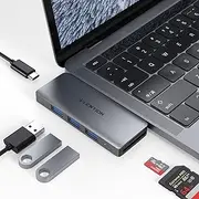 LENTION 6 in 1 USB C Hub with 1 USB C (100W PD+ 40Gbps Data), 3 USB 3.0 & SD/Micro SD Card Reader Compatible 2016-2021 MacBook Pro 13/15/16, New Mac Air, Stable Driver Adapter (CB-CS62, Space Gray)