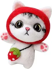 Plush Cat DIY Needle Felting Kit Complete Wool Felting Supplies for Beginners Fun Art Craft Activity for Adults Present for Home and Day Strawberry