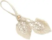 HOLIDYOYO Elegant Hand Woven Leaf Shaped Curtain Tiebacks Cotton Rope Holdbacks with Natural Beads Style Curtain Pull Backs for Home Decor Easy Install for Windows and Drapes