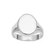 14k White Gold Oval Disc Signet Womens Ring, 7