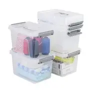 6 Quart Clear Storage Bin, Plastic Stackable Box/Container with Lid and Grey