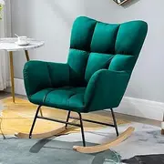 Nursery Rocking Chair Armchair Teddy Fabric Upholstered Glider Rocker with High Backrest,Modern Rocking Accent Chairs Comfy Side Chair for Nursery,Living Room (Color : Green)