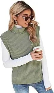 [Generic] Women's Turtleneck Sleeveless Sweater Vest Rib Knit Split Hem Tank Top
