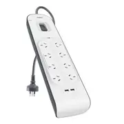 Belkin 8-Outlet Surge Protector with 2.4 Amp USB Charging Port - White/Grey(BSV804au2M),Rated to withstand a power surge of 900 joules