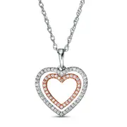 0.25 CT. T.W. Natural Diamond Double Heart Pendant in Sterling Silver and 10K Rose Gold