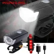 USB Rechargeable LED Bicycle Headlight Bike Front Rear Lamps Cycling Light Set