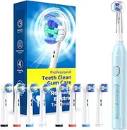 TEETHEORY Rotating Electric Toothbrush for Adults with 8 Brush Heads (2 Types), 4 Modes Deep Clean Electric Toothbrush with Rechargeable Power and 2 Min Smart Timer, Fast Charge (Blue)