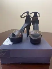 LOUIS VUITTON~ Patent Monogram Afterglow Platform Sandals~ size 38.5~ NEW