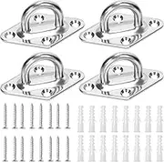 Swpeet 4Pcs M8 304 Stainless Steel Silver Rhombus Pad Eye Plate Hook with Screws and Plastic Anchors Assortment Kit, Marine Hardware Hooks Ceiling U Hook Staple Ring Hook for Securing Hanging