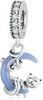 [DOYIS] 925 Sterling Silver Cat Charms for Pandora Bracelet,Glow in the Dark Luminous Moon Cat Animal Charms, Christmas Thanksgiving Jewelry for Women