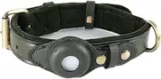 UOSIA AirTag Dog Collar Leather Dog Collar with Airtag Holder Soft Adjustable Airtag Pet Collar with Metal Buckle Smart GPS Tracking Collar for Small Medium Large Dogs(Green,L)