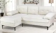 Advwin Sofa 3 Seater Sofa Beige Velvet L Shape Sofa Couch Modern Sofa with Reversible Chaise 208 * 132 * 86cm