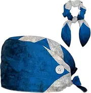 [FVQL] 1 Pack Bouffant Scrub Caps Women, Scrub Cap with Hair Scrunchy, Flag