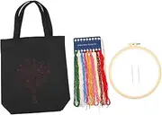 IWOWHERO DIY Embroidery Kit Tote Bag Canvas Handbag with Printing for Women Large Capacity Shoulder Bag Pattern
