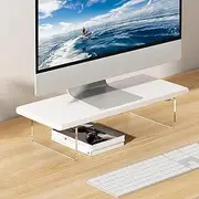 Monitor Stand Riser 5.5/8.5 cm 2 Height Adjustments Acrylic Stand with Installation Tool, Desk Organizer Accessories Office Desk Storage Rack Screen/PC/Printer/Laptop Riser 20 x 40 cm (White)
