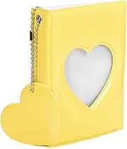 Photo Album Keychain 3 Inch Small Photocard Holder Binder Mini K-Pop Albums Photo Storage Books Photo Card Sleeves 32 Pockets with Heart Key Chain Pendant Yellow K Pop Gifts Teen Girl