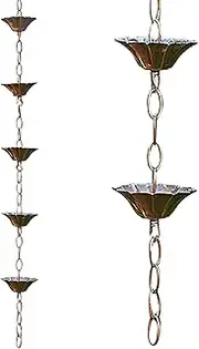 Rain Chain,Garden Rain Cups Chime, 3.3ft with 5 Cups Rain Chains Japanese Style Easy to Install Rain Catcher for Outside Courtyards Replacement for Downspout/1484