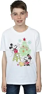 [Disney] Boys Mickey And Minnie Christmas Tree T-Shirt 7-8 Years White