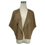 NWT Chico's Women Tan Faux Suede Jacket Draped Front Zip-Detail Size 1 US Small
