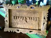 The Last Supper (La Ultima Cena de Cristo), wood, framed, hand carved, unstained