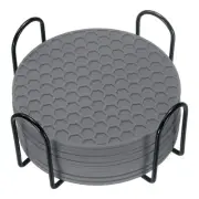 12 Pcs Silicone Coasters with Holder, 4 Inch Round Coaster for Drink, Gray