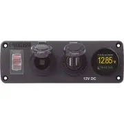 4366 Water-Resistant Accessory Panel with Circuit Breaker, 12V Socket, Dual U...