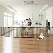 198''(505cm) - Extra Wide Baby Gate with Door,Foldable Fireplace Fence,Extra Long Baby Gate Playpen with 19" Walk-Through Door, Adjustable and Configurable Pet Gate for Babies,Pets, Black, 8 Panels