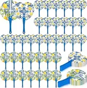 Briwooody 36 Pcs Chinoiserie Lemon Handheld Fans Blue and White Porcelain Summer Plastic Round Hand Fans Bulk for Women Daily Use Wedding Bridal Shower Party Favors Bridesmaid Gift