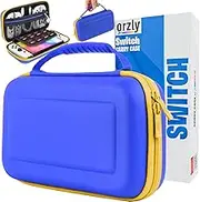 Orzly Switch Case for Nintendo Switch/Switch OLED - Fortnite Joycon Themed Nintendo Switch case with Accessories and Gamecard Storage - Protective Travel Carry Case (Blue/Yellow)