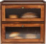 Bread Box for Kitchen Countertop Wooden Bread Storage Container Bin 2 Layer Brea
