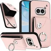 Case Compatible with Nothing Phone 2A / 2A Plus Wallet Magnetic Clasp [PU Leather + Shell + Card Holder] Ring Kickstand Pink