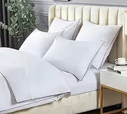 King Duvet Cover Set, White Microfiber Bedding with Decorative Black Piping, 1 Zipper Closure Cover + 2 Shams
