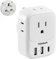 UK Adapters for Travel, TESSAN Type G Plug with 4 Outlets and 3 USB Ports(1 USB