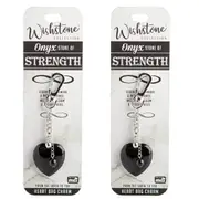 2PK Wishstone Onyx Heart Bag Charm Strength Keychain Accessories Women Black
