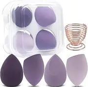 Yatinkim Foundation Blending Beauty Sponge Makeup Sponges Blender Set for Liquid Powders Puff with Holder Egg Case Facial Cosmetic Tools Purple 5PCS