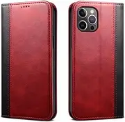 Case Compatible with iPhone 13 6.1,Premium Leather Folio Flip Wallet Cover Magnetic Closure Book Design with Kickstand and Card Slots,Red Black