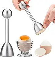 Set of 2 Egg Toppers, Egg Opener, Stainless Steel, Egg Topper + One Egg Cup, Egg Cutter, Egg Shell, Break Point Source for Soft Hard Boiled Eggs or Raw Eggs