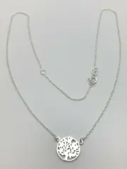 925 Sterling Silver Tree of Life Circle Necklace Chain 17", 2" adjustable