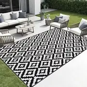 Outdoor Rug Garden Waterproof Floor Patio Stripe Deck Mat, Plastic Woven Outdoor Carpet for Decking, Non Slip Camping Carpet for Outside Lightweight Portable Rv Mat with Bag