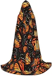 VPPUR Heaps Of Orange Monarch Butterflies Print Unisex Hooded Cloak For Carnival Theme Party Decorations Witch Costume