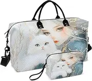 [ZRYSMY] Duffel Bag for Traveling, Cat Woman Beautiful Travel Bag Gym Bag, with Multiple Interior Pockets Shoulder Weekender Bag for Women Men with Toiletry Bag 20.5L x 1.9W x 13.8H, Multi-Colored, one