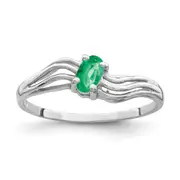 Solid 14k White Gold 5x3mm Oval Simulated Emerald Ring