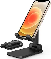 GeeRic Phone Stand, Portable Phone Desk Stand Height Angle Adjustable Desktop Tablet Stand Foldable Universal Phone Holder Compatible with Switch iPhone iPad and All 4-10inch Devices Black