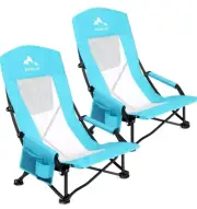 2pk Folding Portable Beach Chair, High Back Low Seat Lightweight Chairs SH1