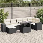5 Piece Garden Sofa Set with Cushions Black Poly Rattan, PE Rattan Patio Furniture Set, Weather-Resistant Outdoor Sectional, Modular Design, Includes Table, Chairs, and Storage Function